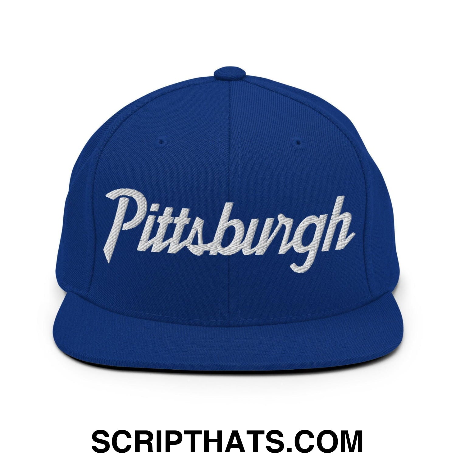 Pittsburgh Script Snapback Hat Royal Blue