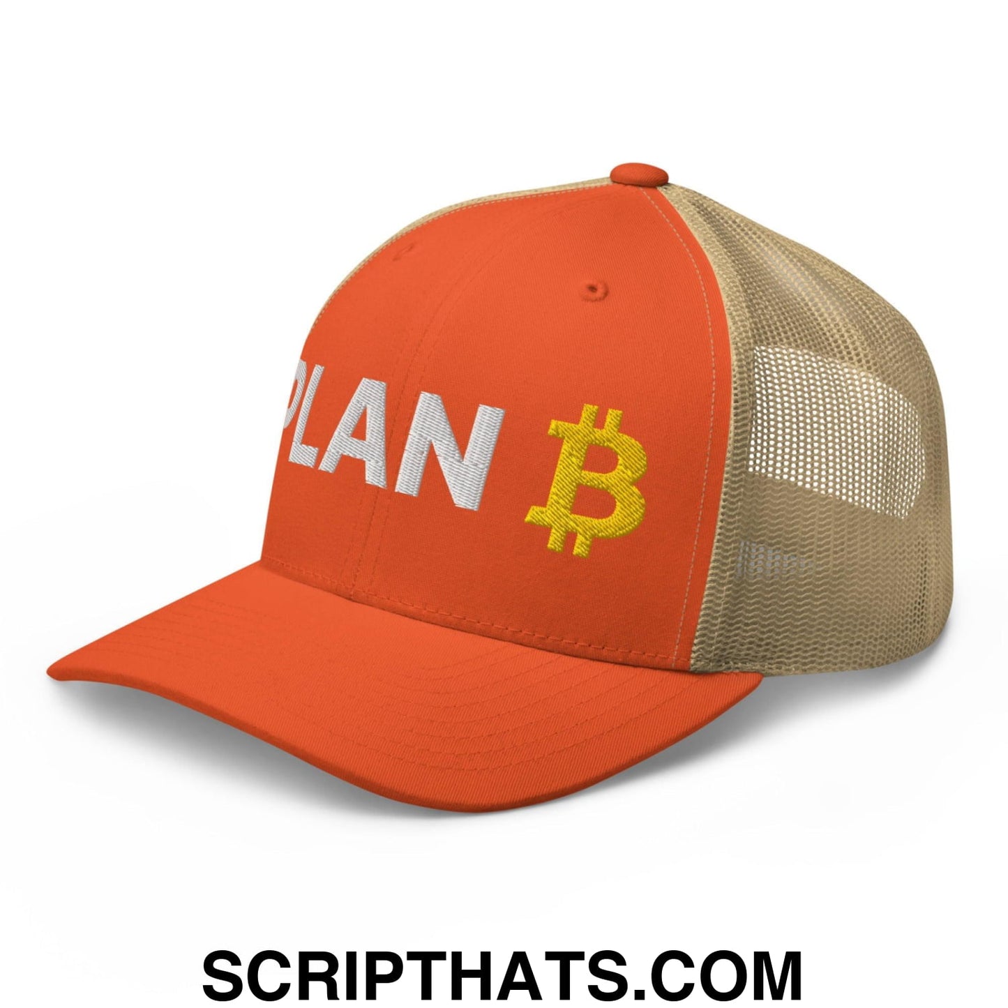 Plan Bitcoin Retro Trucker Hat Rustic Orange Khaki