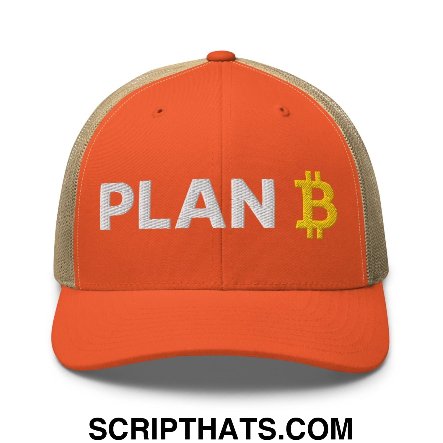 Plan Bitcoin Retro Trucker Hat Rustic Orange Khaki