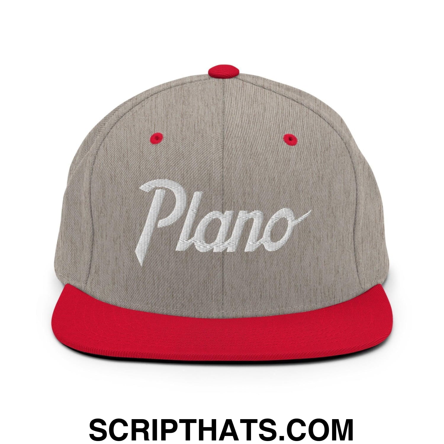 Plano Script Snapback Hat Heather Grey Red