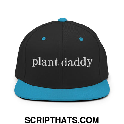 Plant Daddy Embroidered Flat Bill Brim Snapback Hat Black Teal