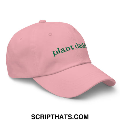 Pink unstructured dad hat with green embroidered plant daddy text perfect for casual outdoor wear