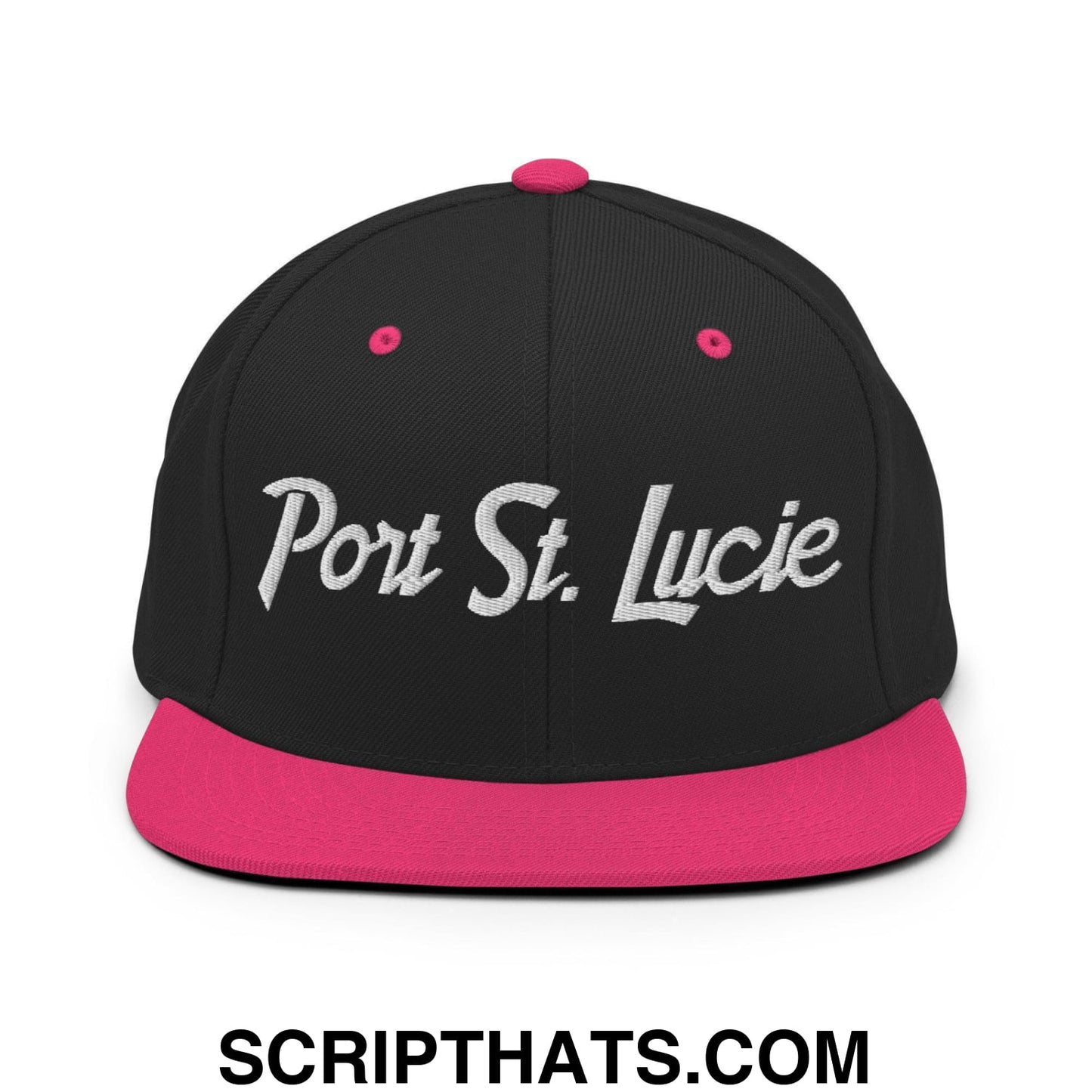 Port St. Lucie Script Snapback Hat Black Neon Pink