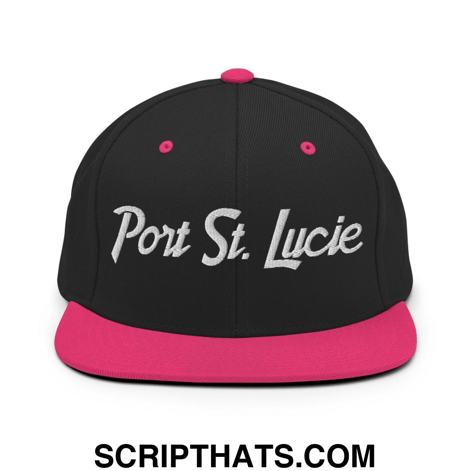 Port St. Lucie Script Snapback Hat Black Neon Pink