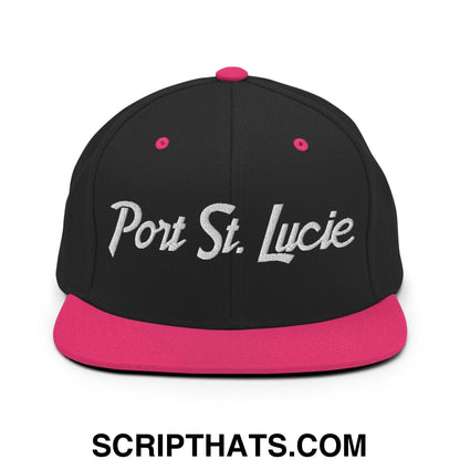 Port St. Lucie Script Snapback Hat Black Neon Pink