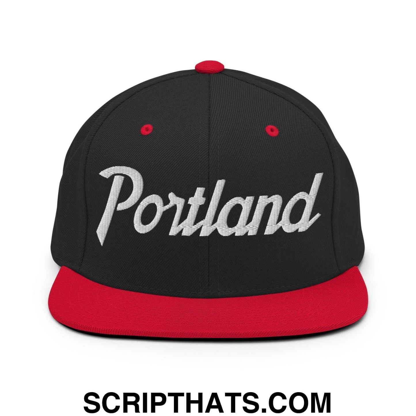 Portland Script Snapback Hat Black Red