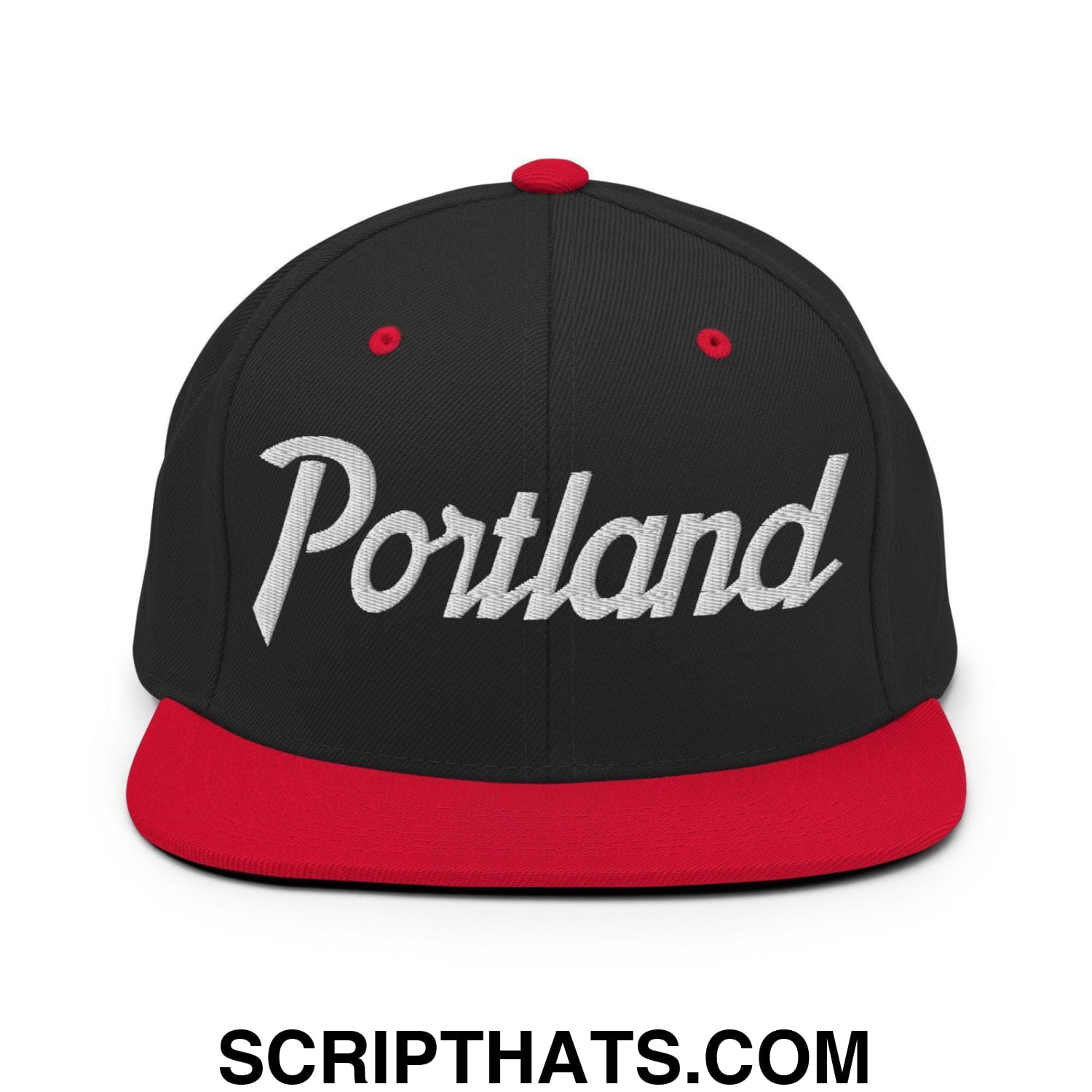 Portland Script Snapback Hat Black Red