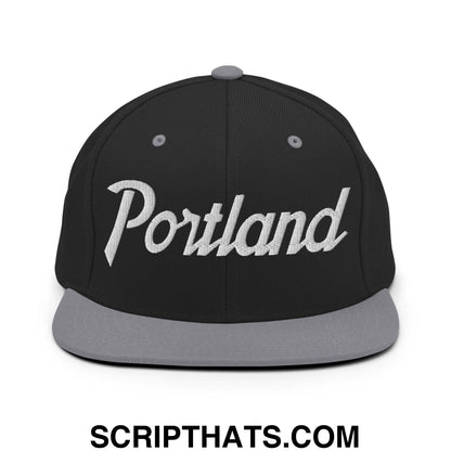 Portland Script Snapback Hat Black Silver