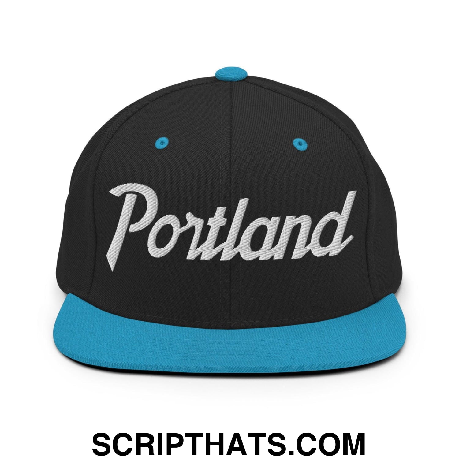 Portland Script Snapback Hat Black Teal