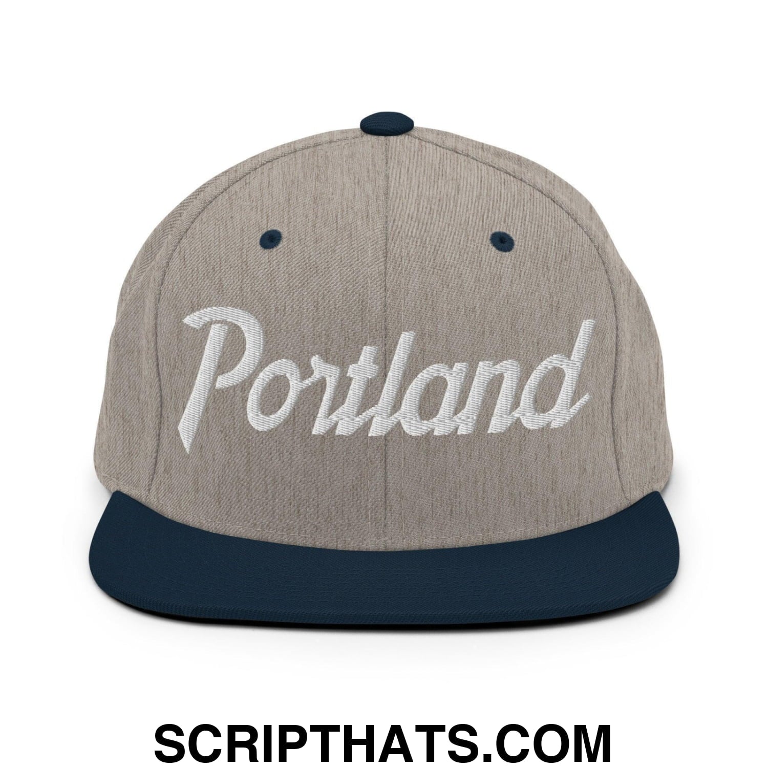 Portland Script Snapback Hat Heather Grey Navy