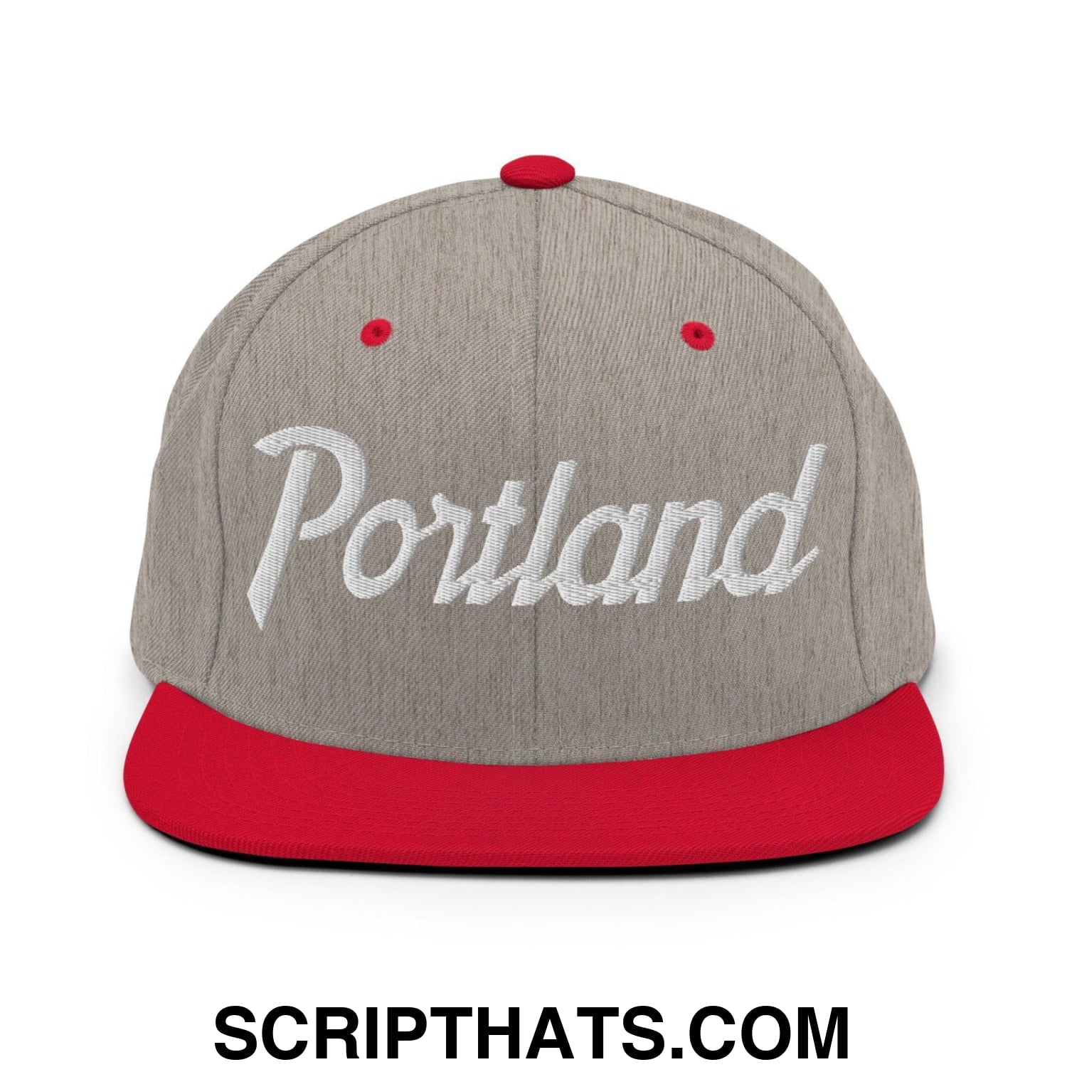 Portland Script Snapback Hat Heather Grey Red