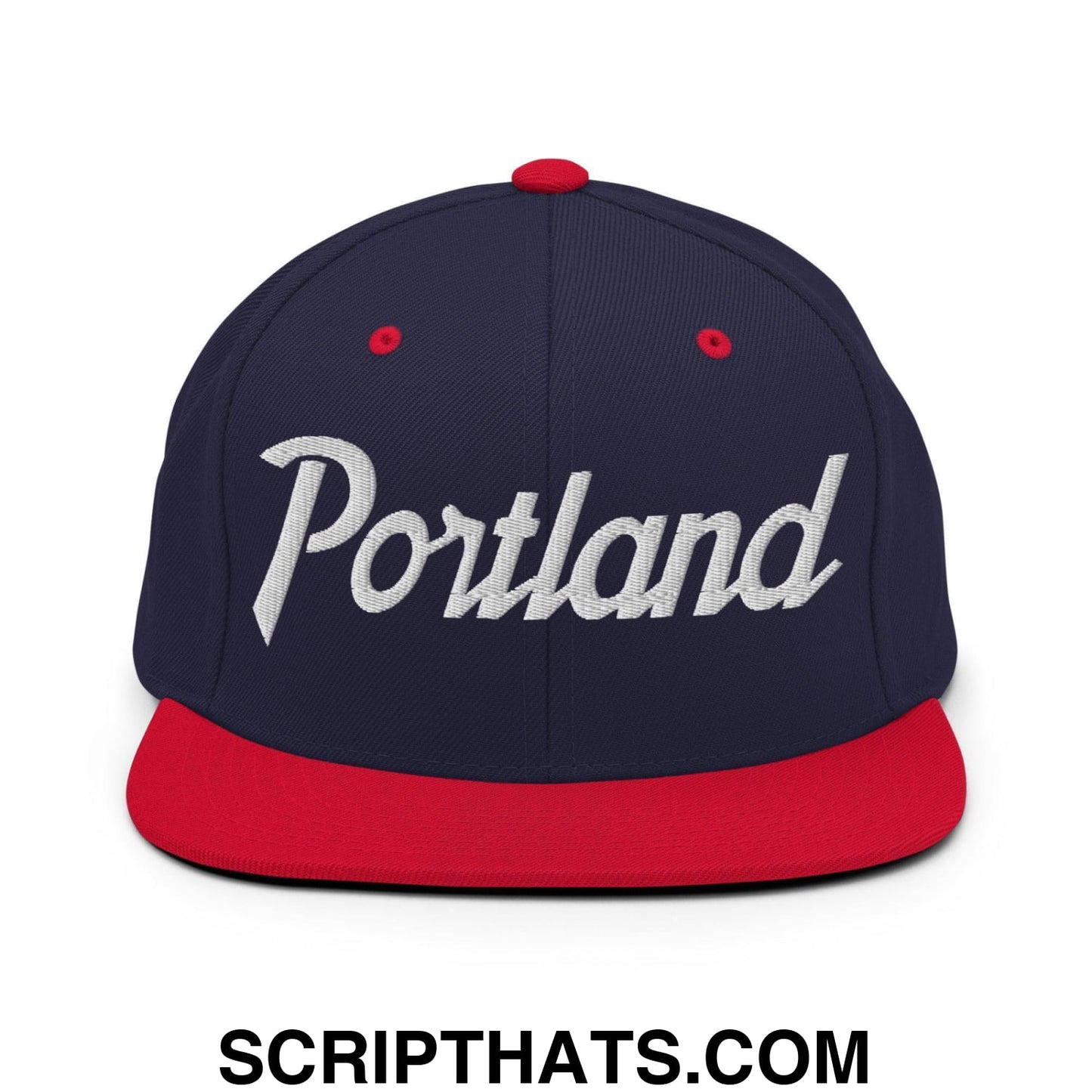 Portland Script Snapback Hat Navy Red