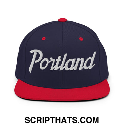 Portland Script Snapback Hat Navy Red