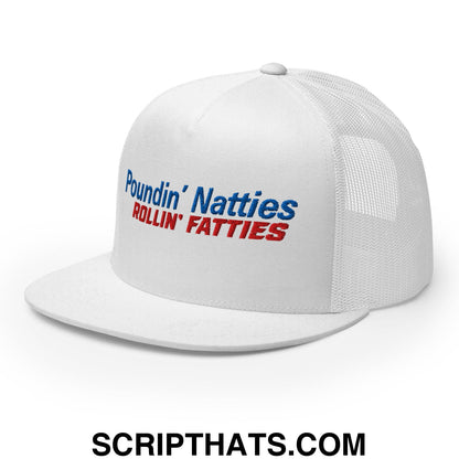 Poundin' Natties Rollin' Fatties Embroidered Flat Brim Bill Mesh Trucker Hat White