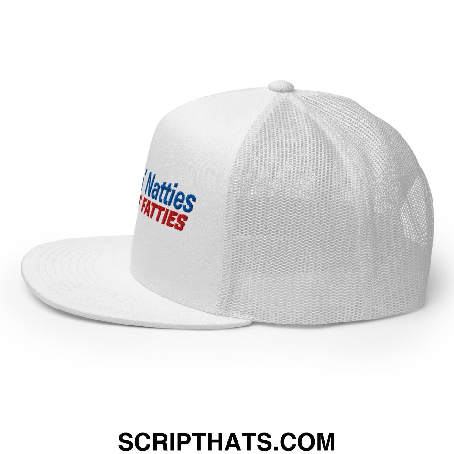 Poundin' Natties Rollin' Fatties Embroidered Flat Brim Bill Mesh Trucker Hat White