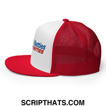 Poundin' Natties Rollin' Fatties Embroidered Flat Brim Bill Mesh Trucker Hat Red White Red