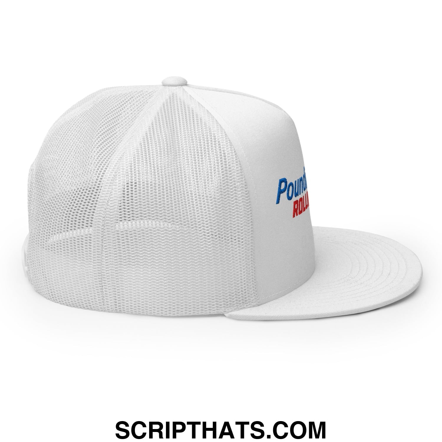 Poundin' Natties Rollin' Fatties Embroidered Flat Brim Bill Mesh Trucker Hat White
