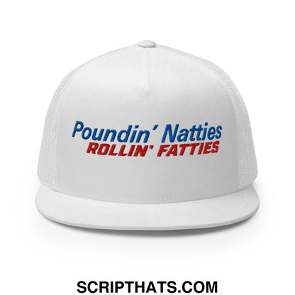 Poundin' Natties Rollin' Fatties Embroidered Flat Brim Bill Mesh Trucker Hat White