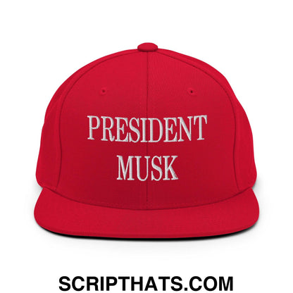 President Musk Embroidered Flat Bill Brim Snapback Hat Red