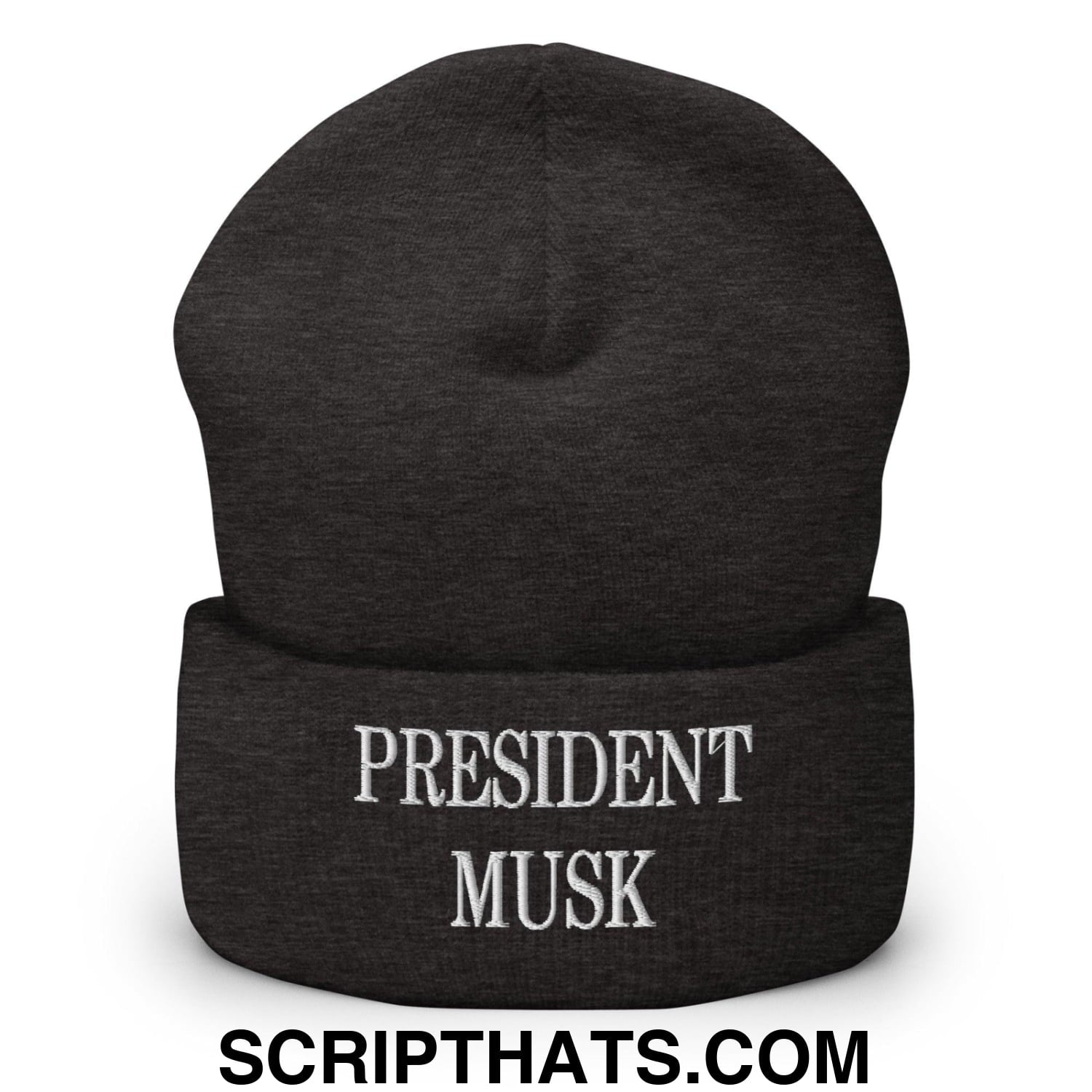 President Musk Embroidered Knit Cuffed Beanie Dark Grey