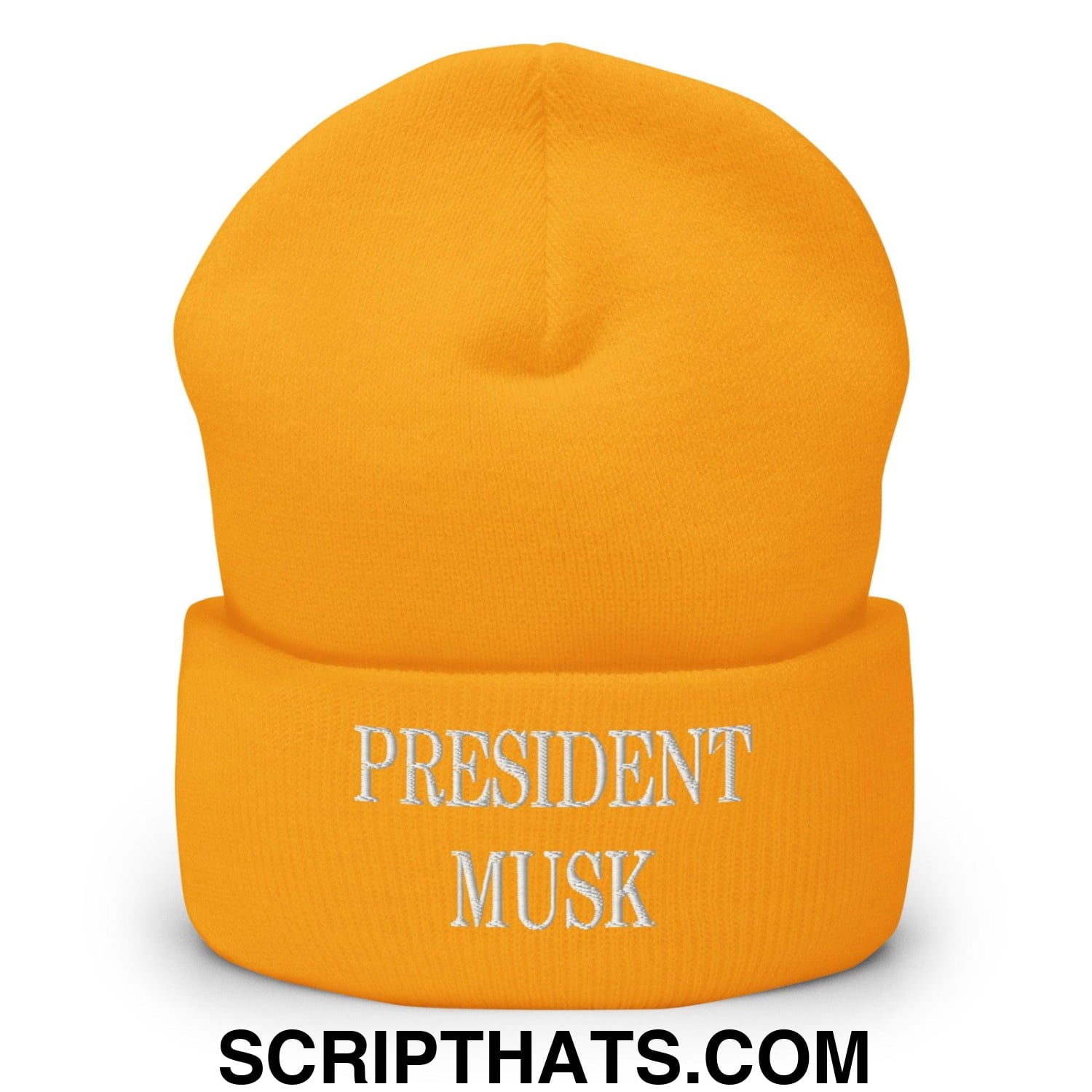 President Musk Embroidered Knit Cuffed Beanie Gold