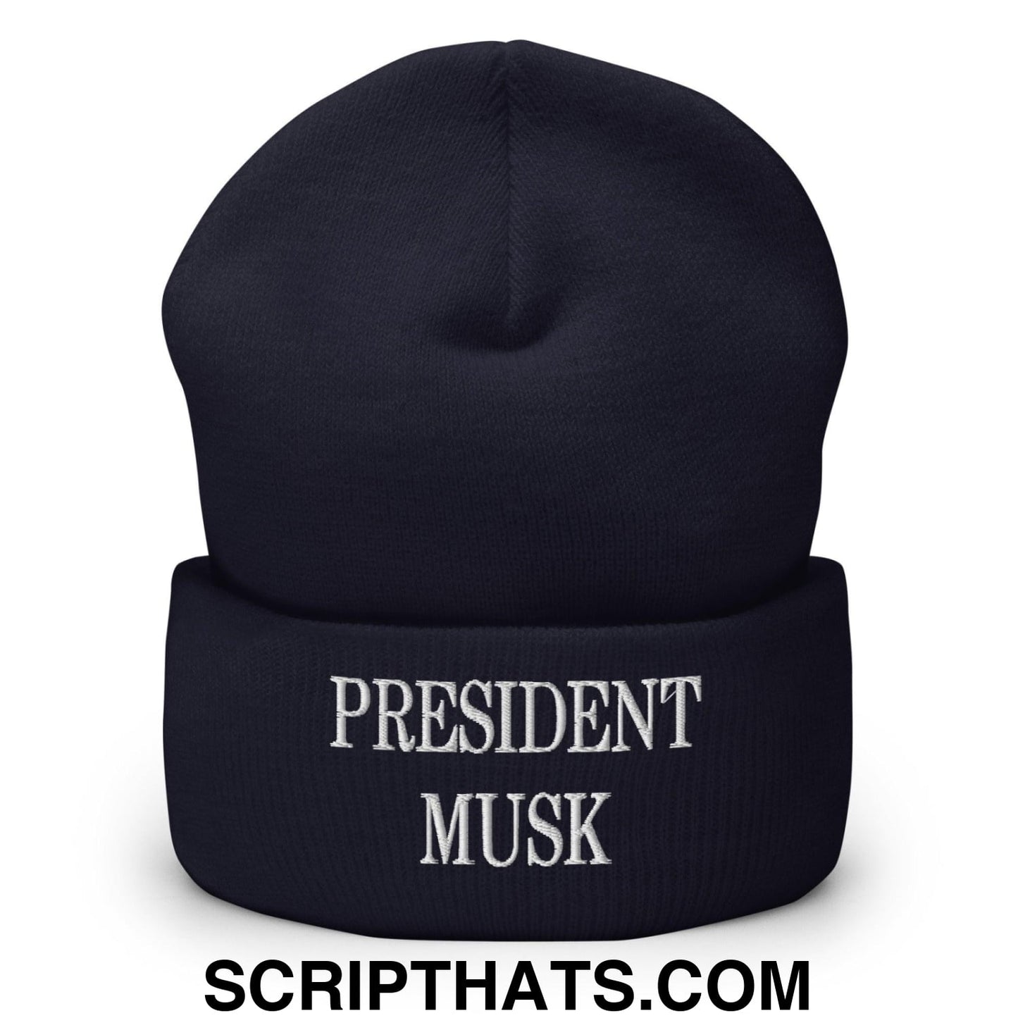 President Musk Embroidered Knit Cuffed Beanie Navy