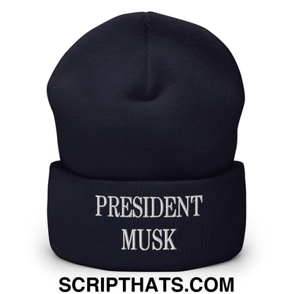 President Musk Embroidered Knit Cuffed Beanie Navy