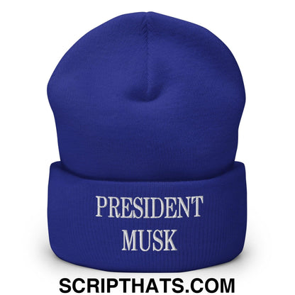 President Musk Embroidered Knit Cuffed Beanie Royal