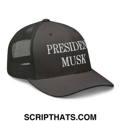 President Musk Embroidered Mesh Trucker Hat Charcoal