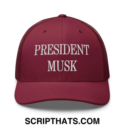 President Musk Embroidered Mesh Trucker Hat Cranberry