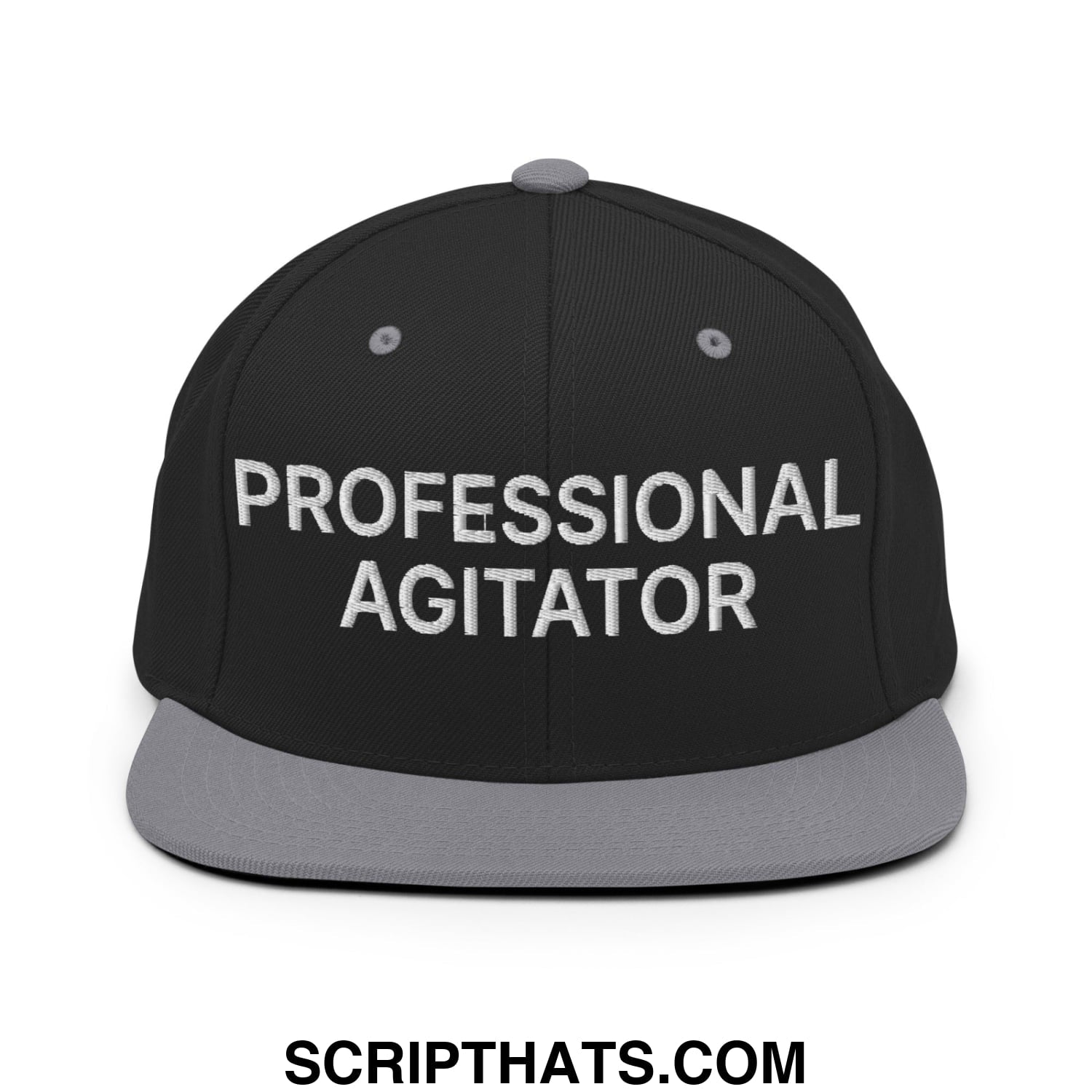 Professional Agitator Embroidered Flat Bill Brim Snapback Hat Black Silver