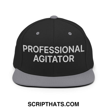 Professional Agitator Embroidered Flat Bill Brim Snapback Hat Black Silver