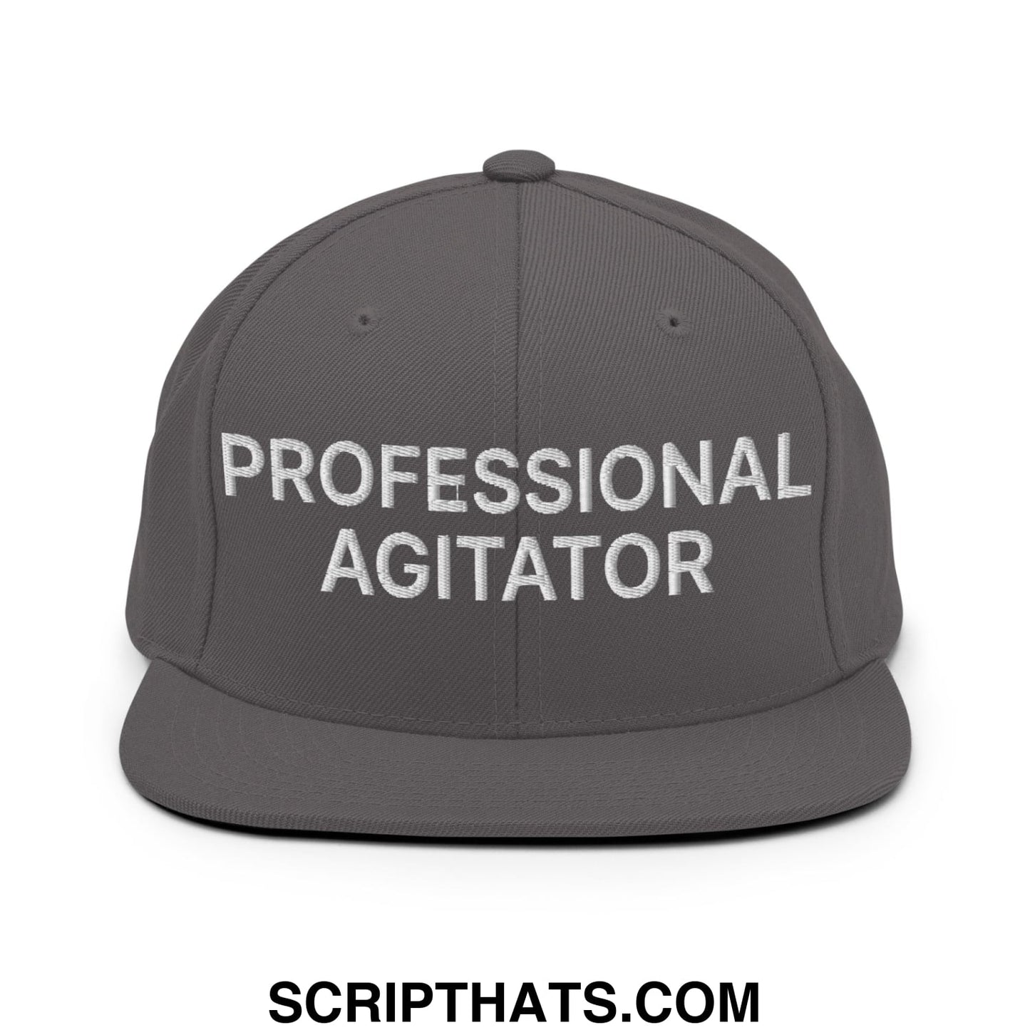 Professional Agitator Embroidered Flat Bill Brim Snapback Hat Dark Grey