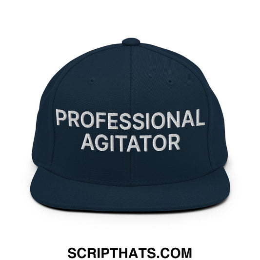Professional Agitator Embroidered Flat Bill Brim Snapback Hat Dark Navy