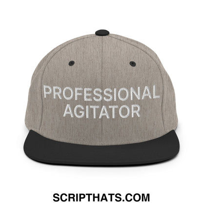Professional Agitator Embroidered Flat Bill Brim Snapback Hat Heather Black