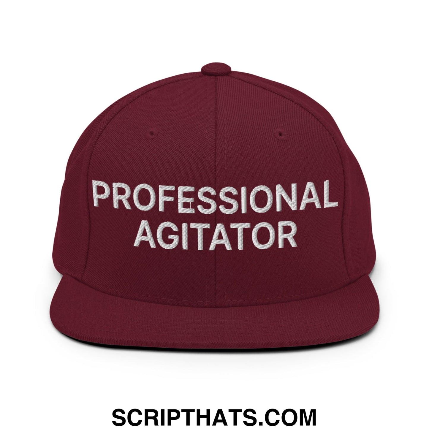Professional Agitator Embroidered Flat Bill Brim Snapback Hat Maroon