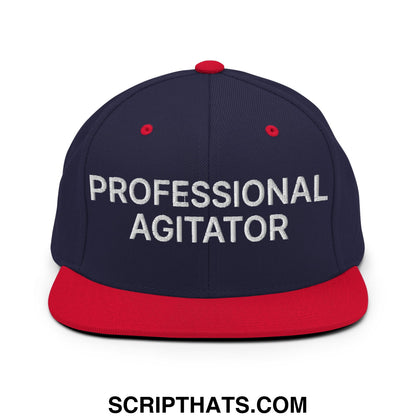 Professional Agitator Embroidered Flat Bill Brim Snapback Hat Navy Red