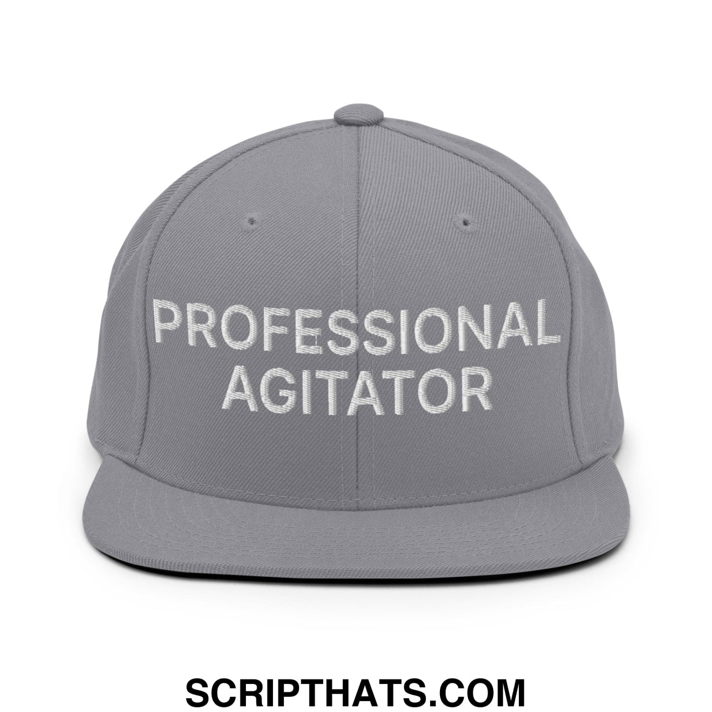Professional Agitator Embroidered Flat Bill Brim Snapback Hat Silver