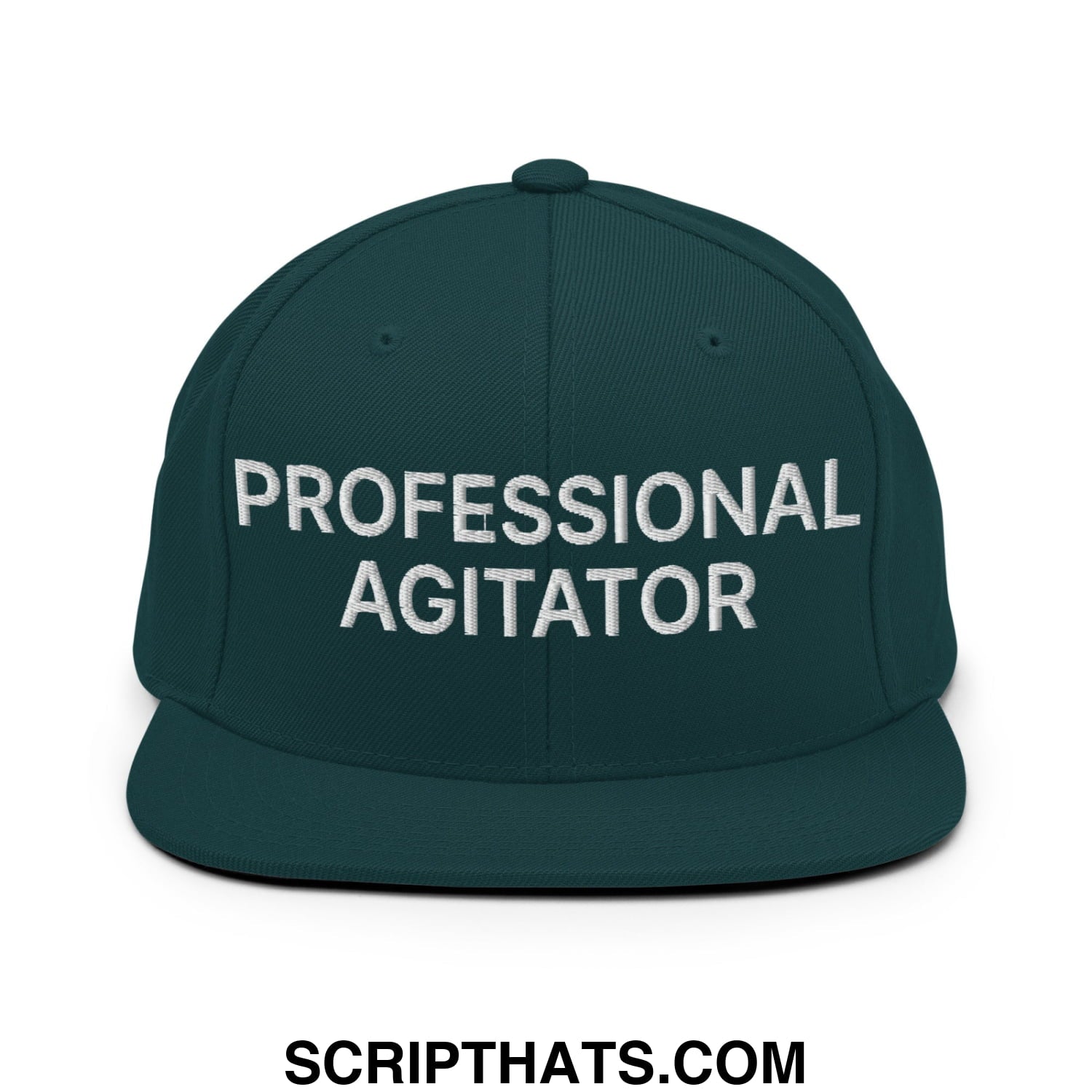 Professional Agitator Embroidered Flat Bill Brim Snapback Hat Spruce