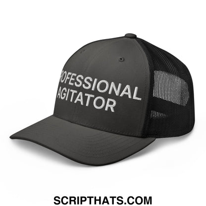 Professional Agitator Embroidered Mesh Trucker Hat Charcoal Black