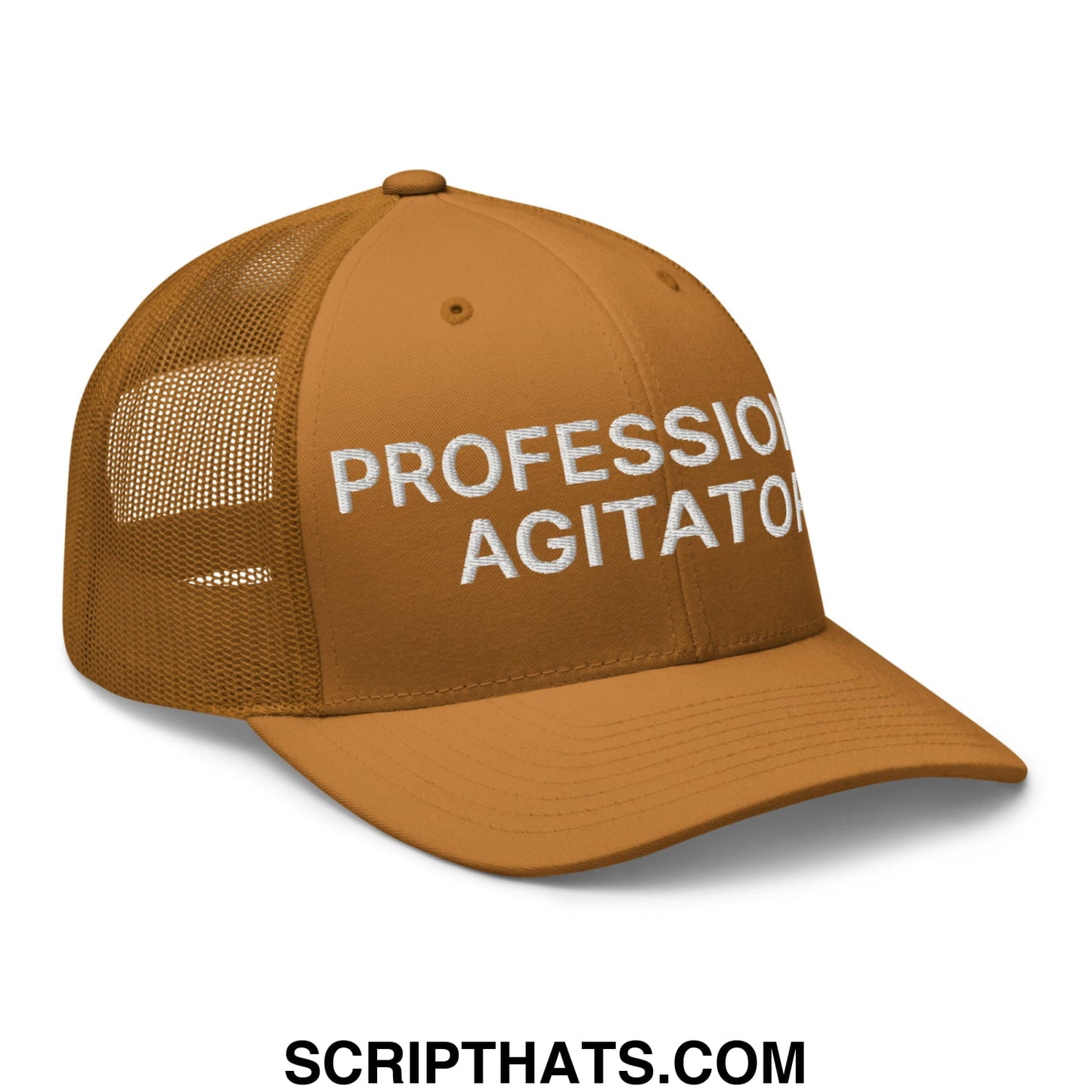 Professional Agitator Embroidered Mesh Trucker Hat Caramel