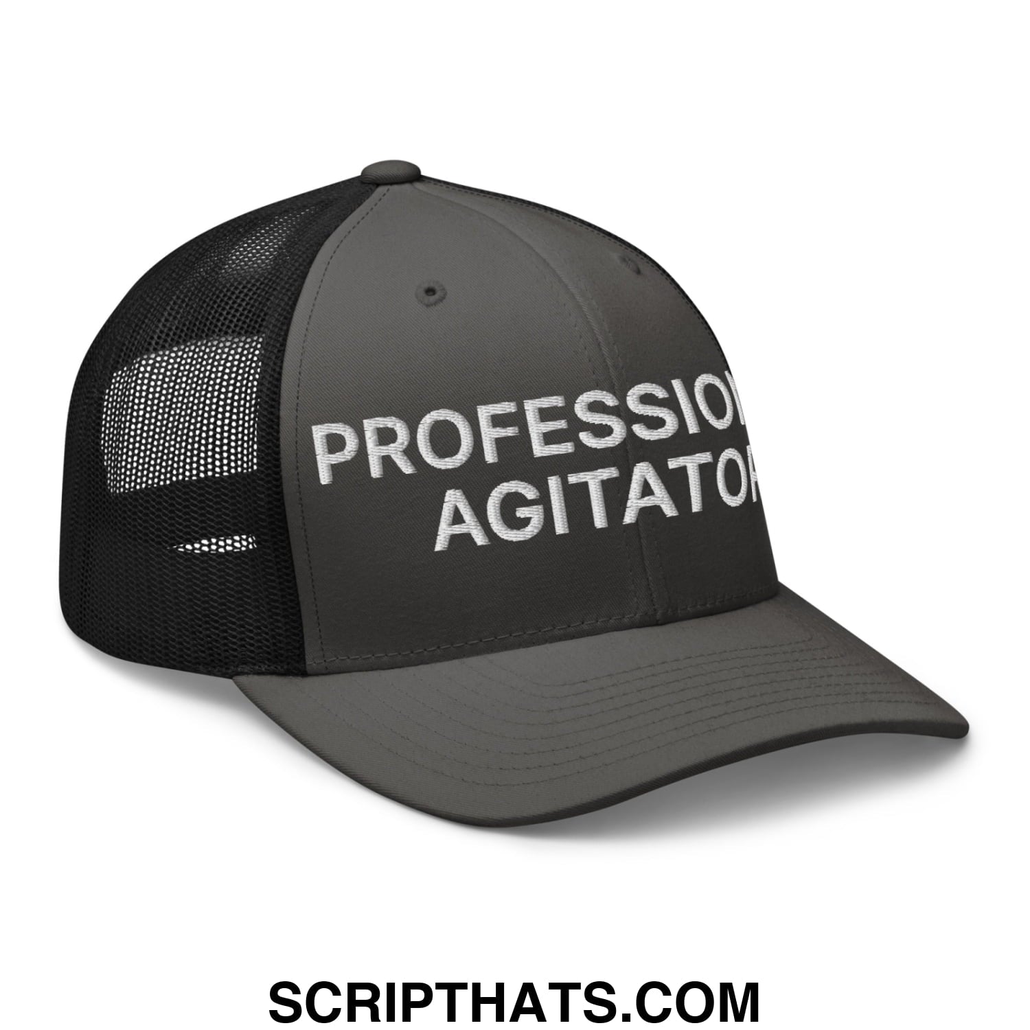 Professional Agitator Embroidered Mesh Trucker Hat Charcoal Black