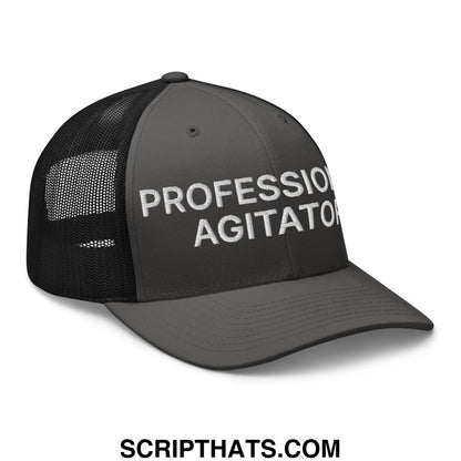 Professional Agitator Embroidered Mesh Trucker Hat Charcoal Black
