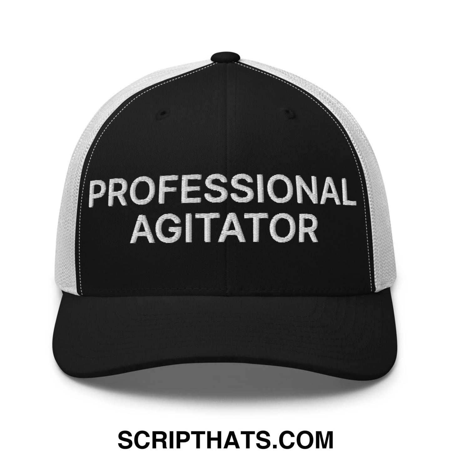 Professional Agitator Embroidered Mesh Trucker Hat Black White