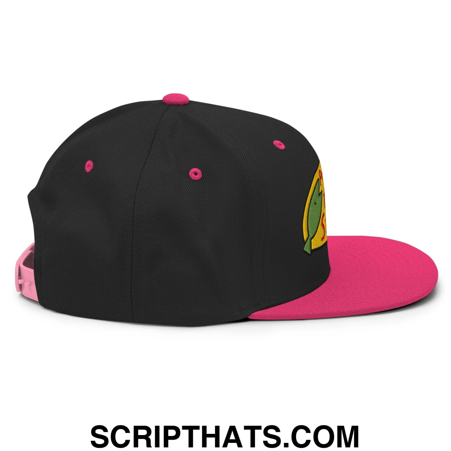 Professional Fish Store Embroidered Flat Bill Brim Snapback Hat Black Neon Pink