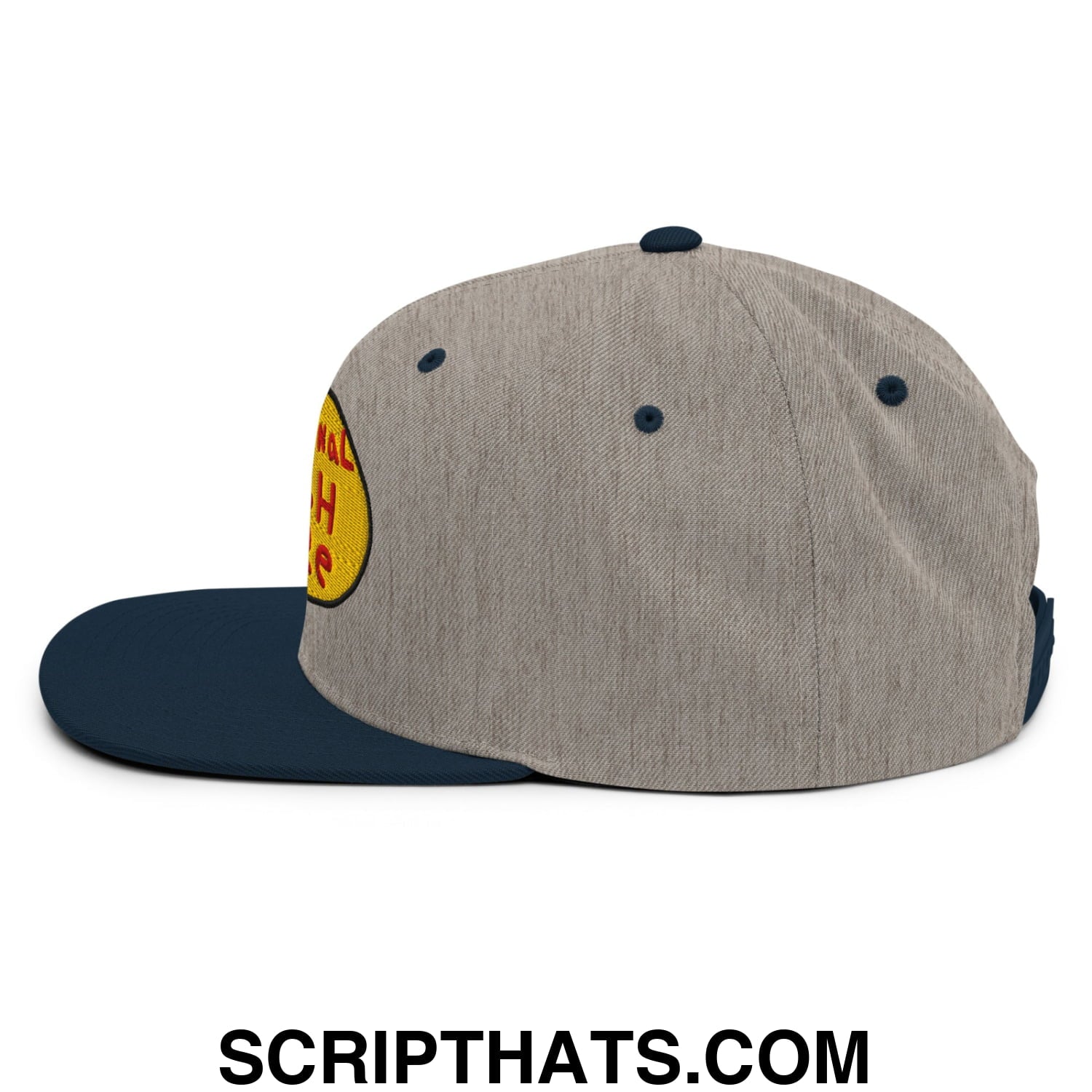 Professional Fish Store Embroidered Flat Bill Brim Snapback Hat Heather Grey Navy