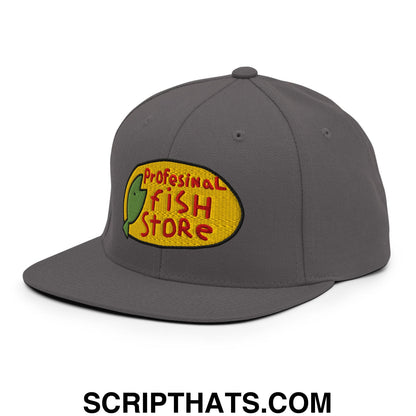 Professional Fish Store Embroidered Flat Bill Brim Snapback Hat Dark Grey