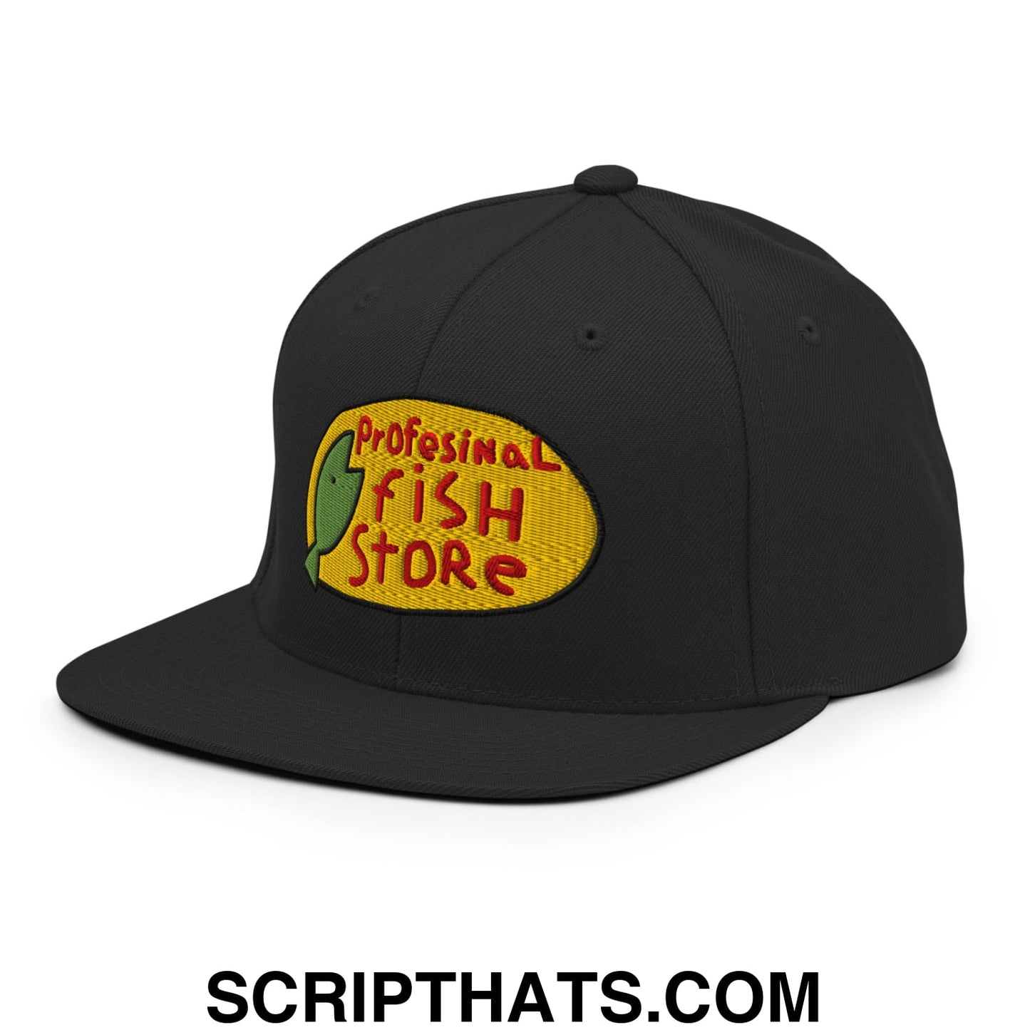 Professional Fish Store Embroidered Flat Bill Brim Snapback Hat Black