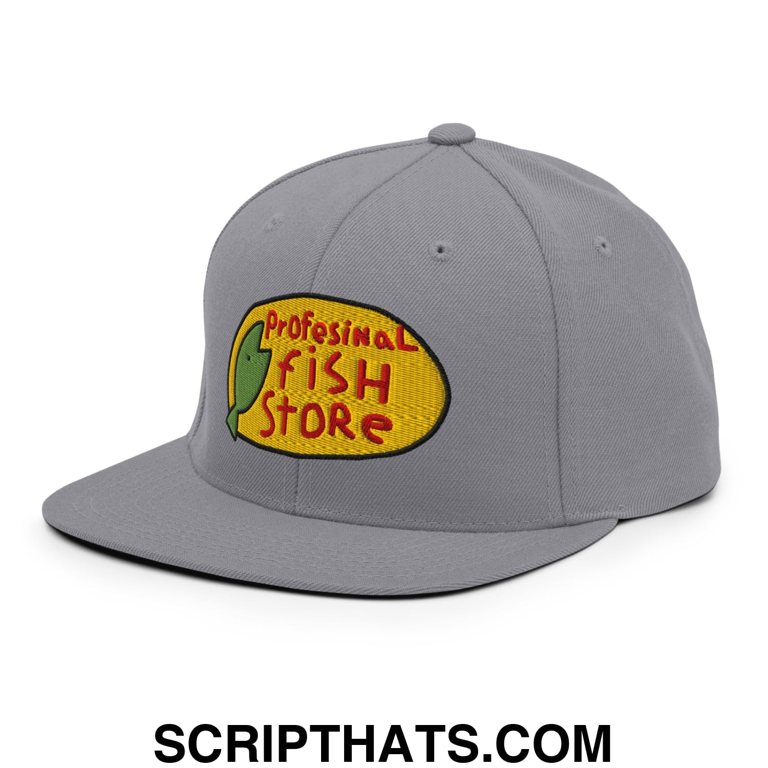 Professional Fish Store Embroidered Flat Bill Brim Snapback Hat Silver