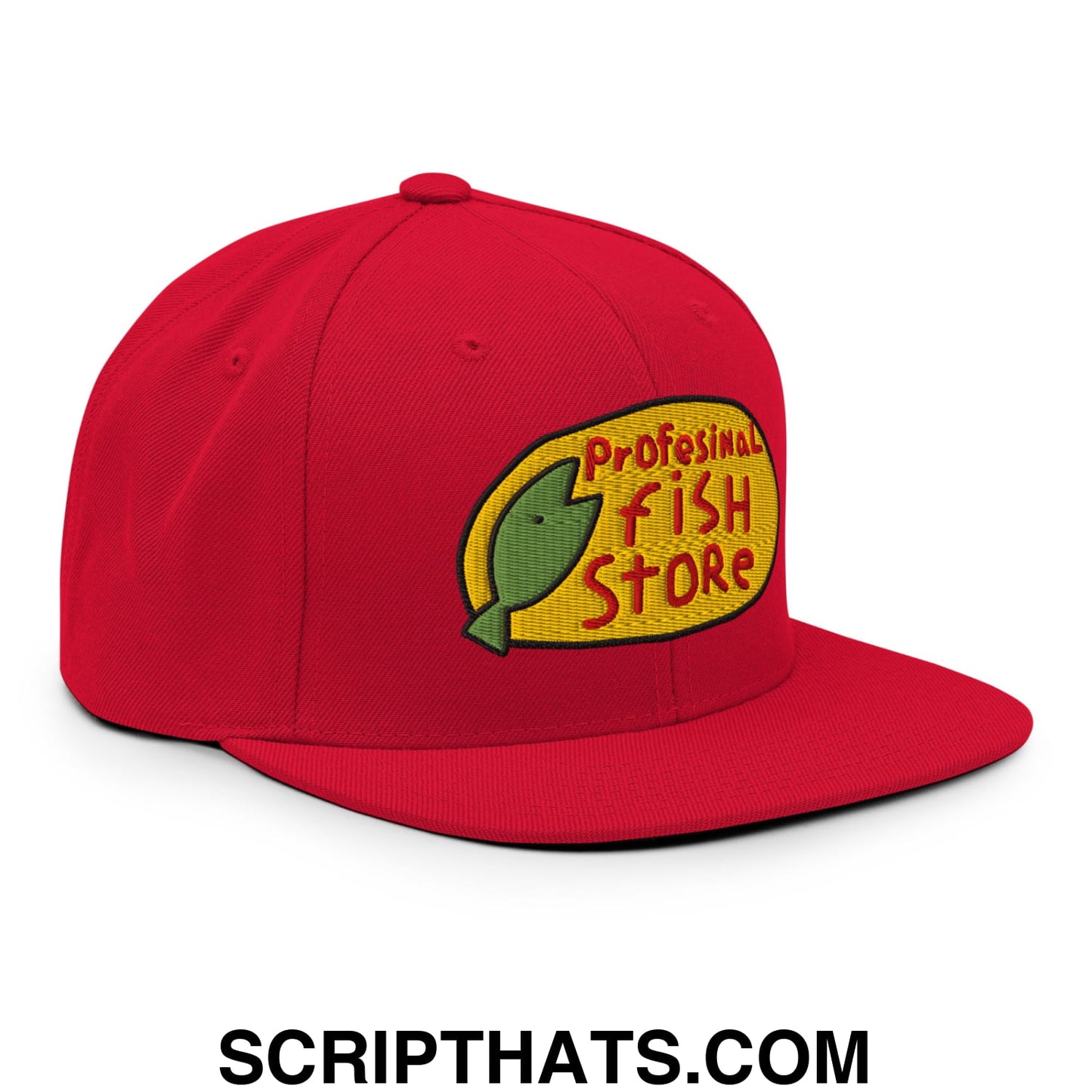 Professional Fish Store Embroidered Flat Bill Brim Snapback Hat Red
